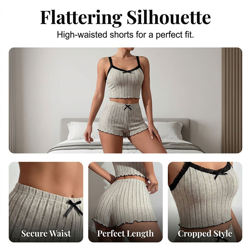 ✨50% RABATT! ✨Pyjamaset med ribbad stickad linne och shorts