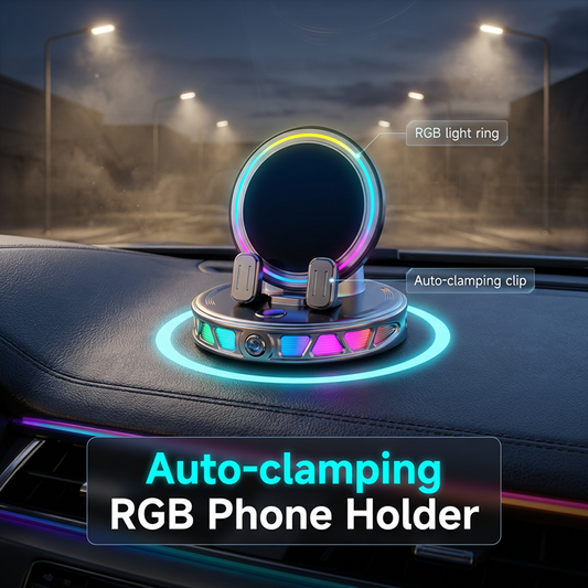 📱 RGB-montering för biltelefon ✅ Automatisk fastspänning och trådlös laddning | Säker enhandskörning 🚗