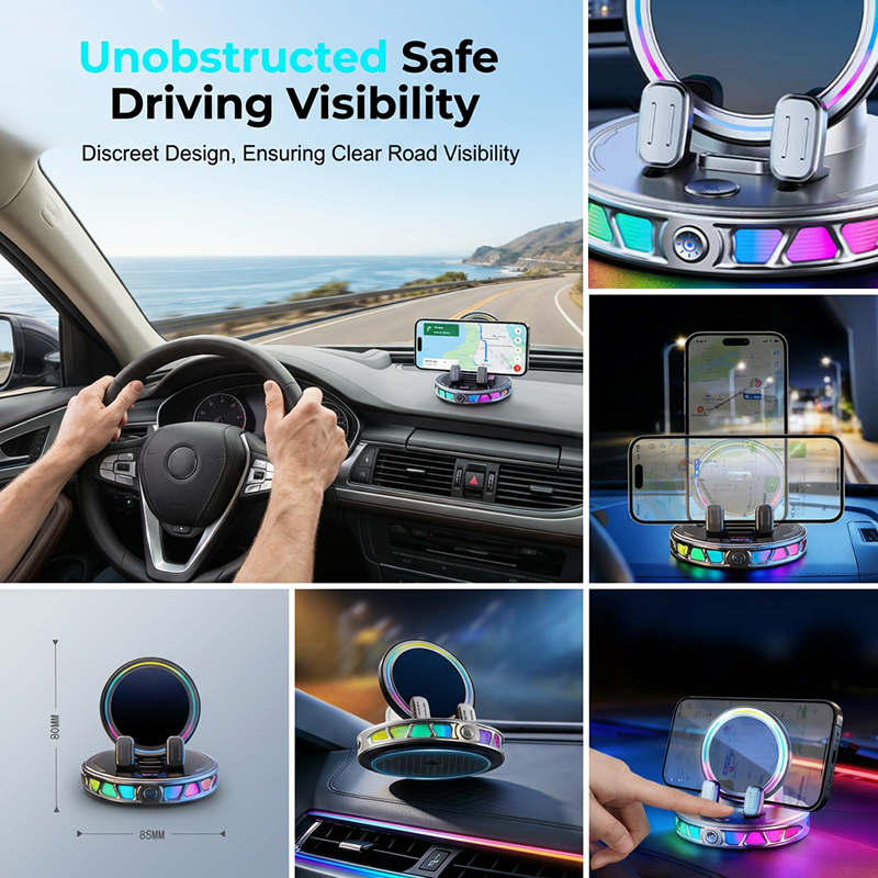 📱 RGB-montering för biltelefon ✅ Automatisk fastspänning och trådlös laddning | Säker enhandskörning 🚗
