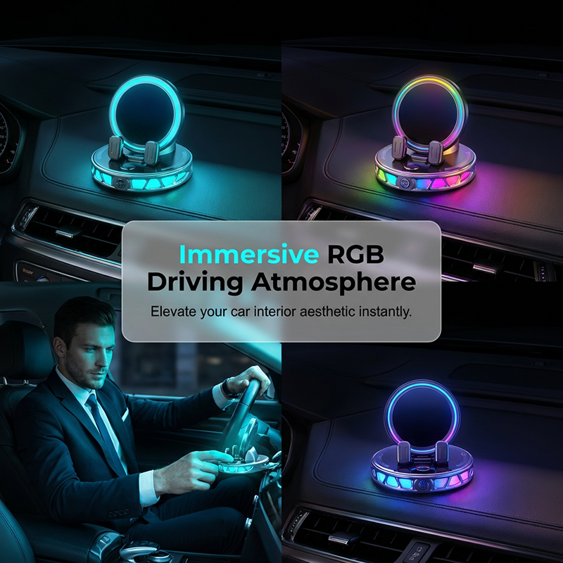 📱 RGB-montering för biltelefon ✅ Automatisk fastspänning och trådlös laddning | Säker enhandskörning 🚗