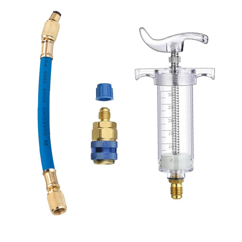 📢📢40% RABATT!! ⏰Färg- och oljeinjektor för luftkonditionering – Premium högresistent mässing, 2500 PSI-slang, R134a-snabbkoppling, graderad transparent kropp · 230g ✨