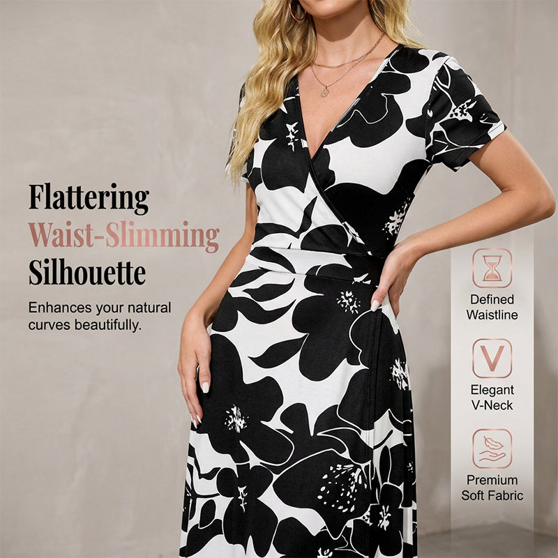 👗2026 Sommarrea 49% RABATT🌈 Dam V-ringad ankellång blommig strandklänning med fickor🎀