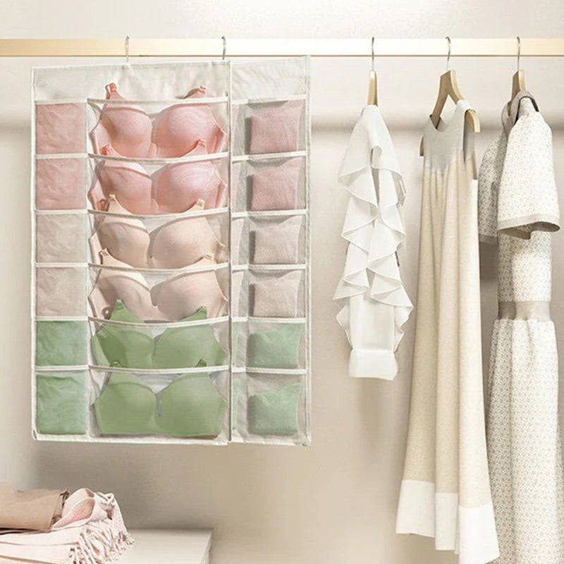 🧦 TIDBEGRÄNSAD 50% RABATT! ✨ Dubbelsidig förvaring av underkläder – Transparent nät, roterbar krok, platsbesparande 👙