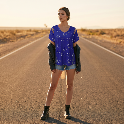 🛍️✨3% rabattkod: NOR3 – Oversized dam-T-shirt med hjärtmönster och snörningsdetaljer – avslappnad stil, andas bra och mångsidig för vardagen ❤️