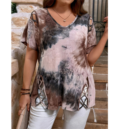 🛍️✨3% rabattkod: NOR3 – Oversized dam-T-shirt med hjärtmönster och snörningsdetaljer – avslappnad stil, andas bra och mångsidig för vardagen ❤️