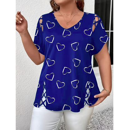 🛍️✨3% rabattkod: NOR3 – Oversized dam-T-shirt med hjärtmönster och snörningsdetaljer – avslappnad stil, andas bra och mångsidig för vardagen ❤️