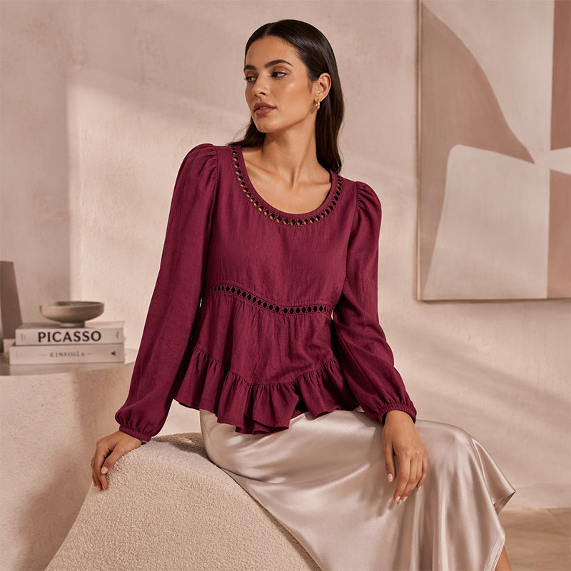 Casualblus med puffärmar för damer – Jisooonly
