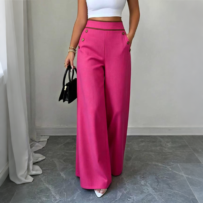⌛Tidsbegränsat erbjudande - Kvinnors högmidjade byxor med vida ben och kontrastkant✨3% rabattkod: NOR3