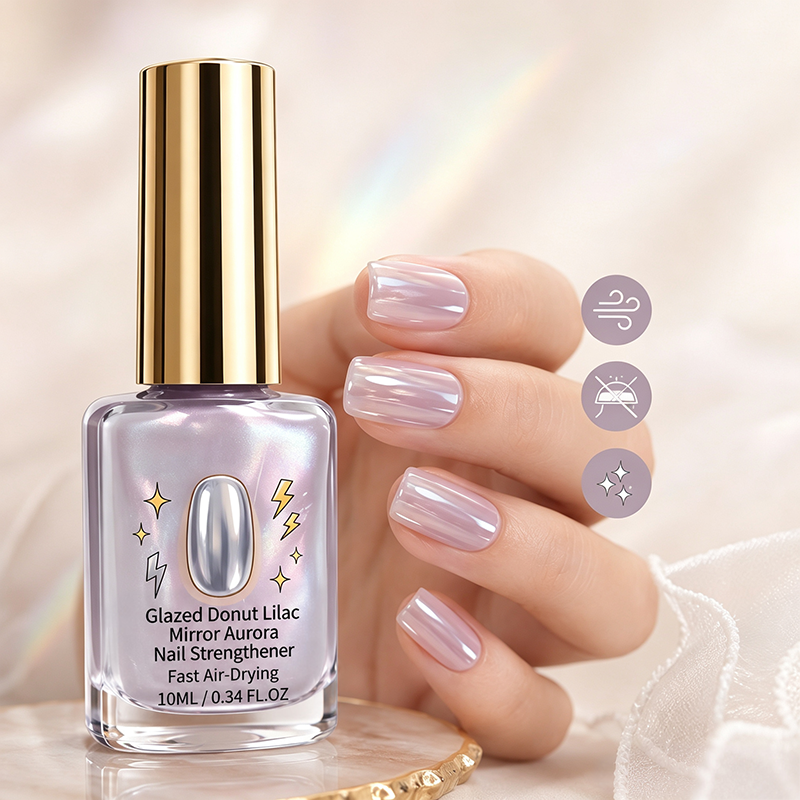 📢📢 Köp 2, få 1 gratis! 💅 Nagelförstärkare med spegeleffekt klar lila – 10 ml – Aurora frostad finish & snabbtorkande i luften för stärkta naglar ✨✨3% rabattkod: NOR3