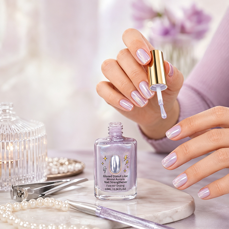 📢📢 Köp 2, få 1 gratis! 💅 Nagelförstärkare med spegeleffekt klar lila – 10 ml – Aurora frostad finish & snabbtorkande i luften för stärkta naglar ✨✨3% rabattkod: NOR3