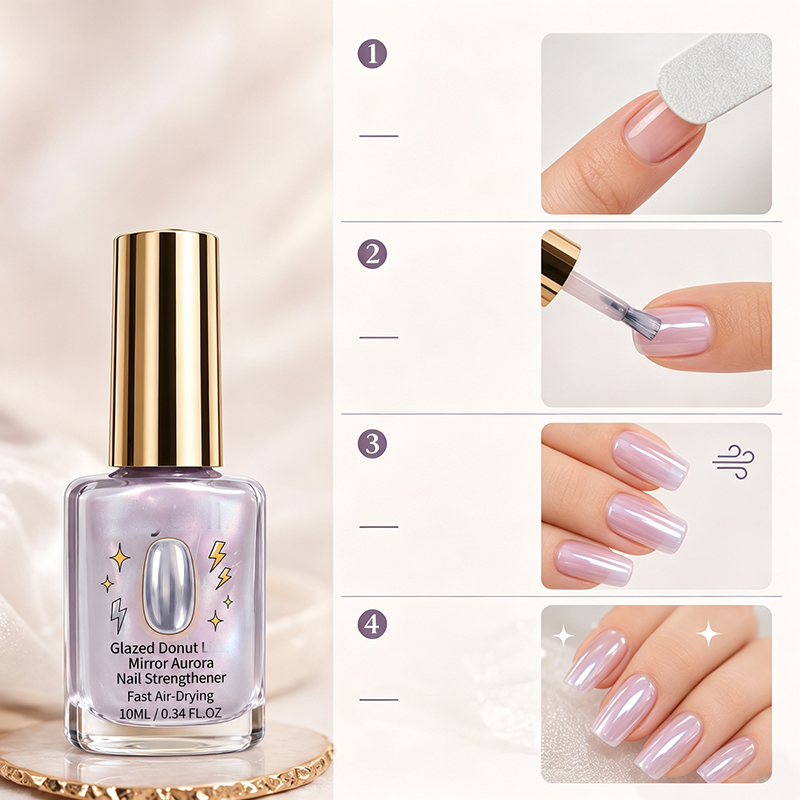 📢📢 Köp 2, få 1 gratis! 💅 Nagelförstärkare med spegeleffekt klar lila – 10 ml – Aurora frostad finish & snabbtorkande i luften för stärkta naglar ✨✨3% rabattkod: NOR3