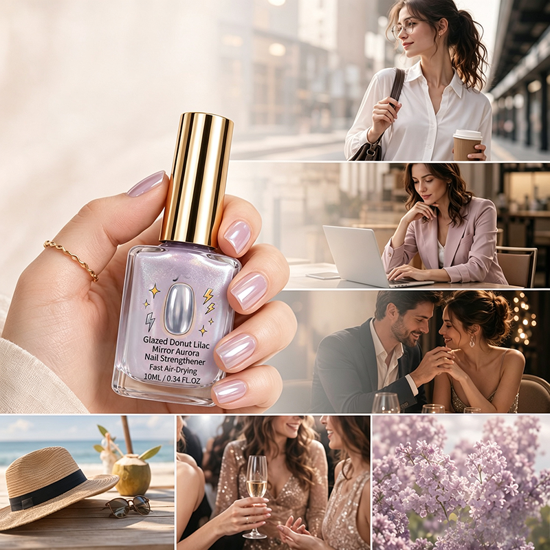 📢📢 Köp 2, få 1 gratis! 💅 Nagelförstärkare med spegeleffekt klar lila – 10 ml – Aurora frostad finish & snabbtorkande i luften för stärkta naglar ✨✨3% rabattkod: NOR3