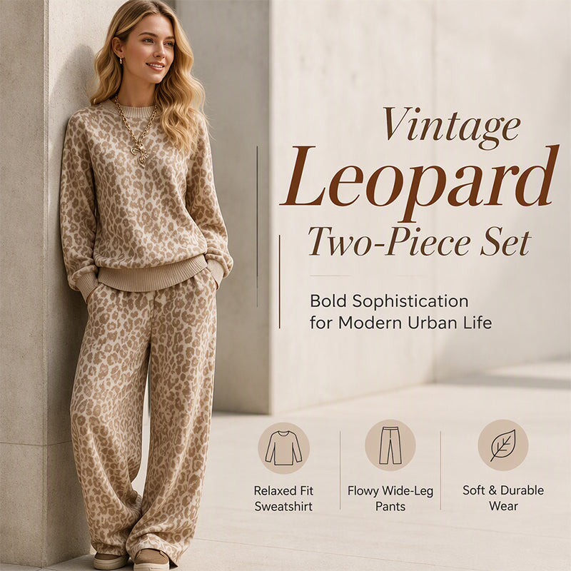 🌸Rea💖Damernas Leopardtryck Sweatshirt & Vida Byxor Set
