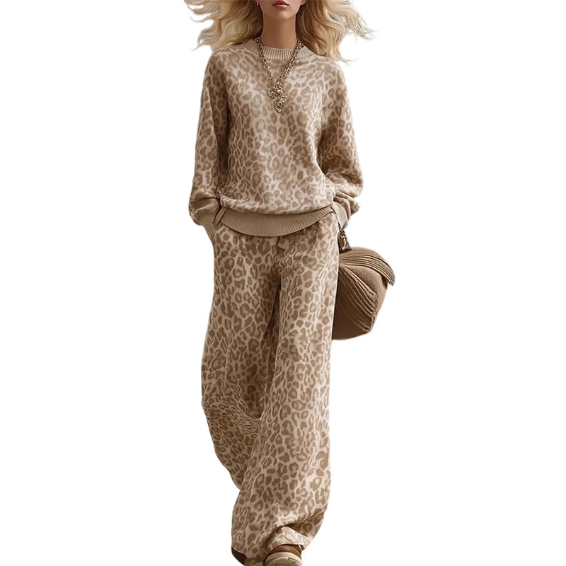 🌸Rea💖Damernas Leopardtryck Sweatshirt & Vida Byxor Set