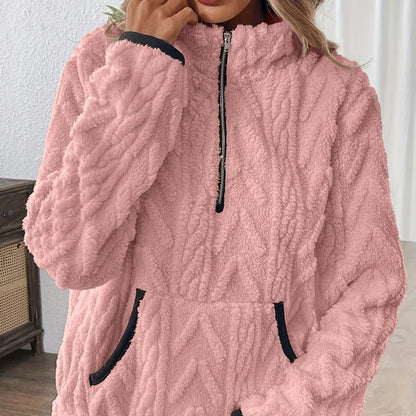 Halvzipad fuzzy-sweatshirt 🍂 | Molnmjuk + rymliga fickor – Bekväm vardag/lounge✨Köp valfria 2 och få extra 8% rabatt
