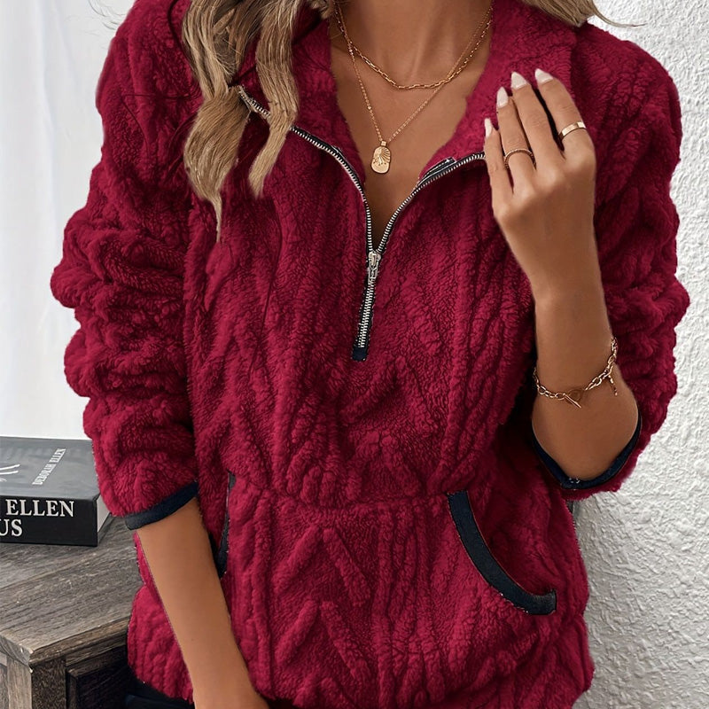 Halvzipad fuzzy-sweatshirt 🍂 | Molnmjuk + rymliga fickor – Bekväm vardag/lounge✨Köp valfria 2 och få extra 8% rabatt