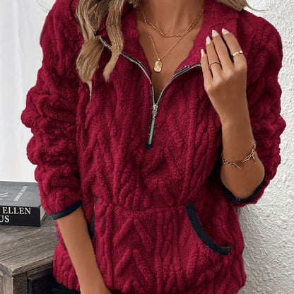 Halvzipad fuzzy-sweatshirt 🍂 | Molnmjuk + rymliga fickor – Bekväm vardag/lounge✨Köp valfria 2 och få extra 8% rabatt