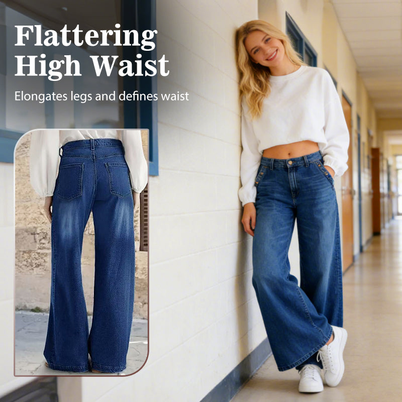 Högmidjade vida jeans med knappdetalj✨Fri frakt