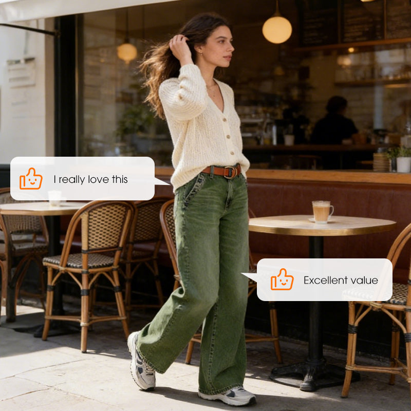 Högmidjade vida jeans med knappdetalj✨Fri frakt