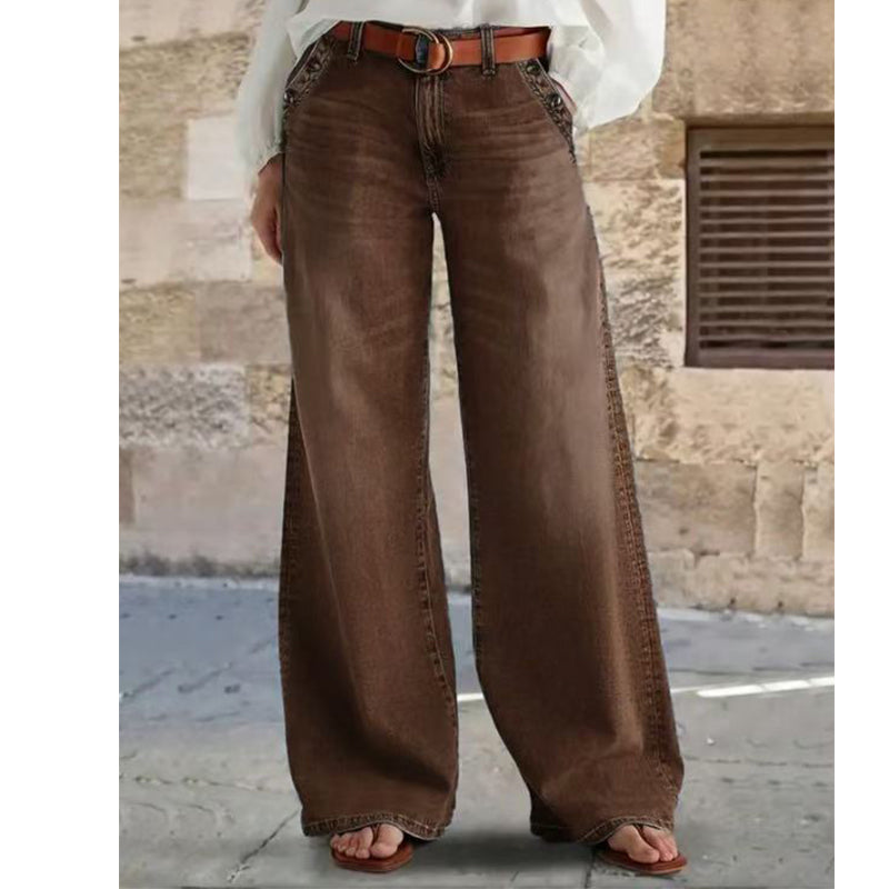 Högmidjade vida jeans med knappdetalj✨Fri frakt