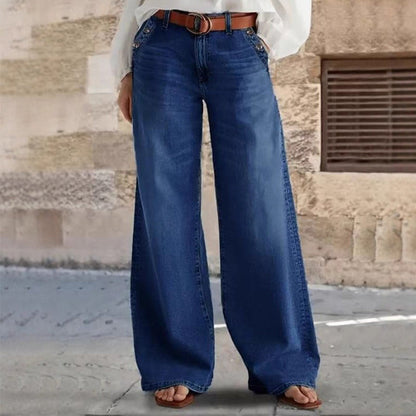 Högmidjade vida jeans med knappdetalj✨Fri frakt
