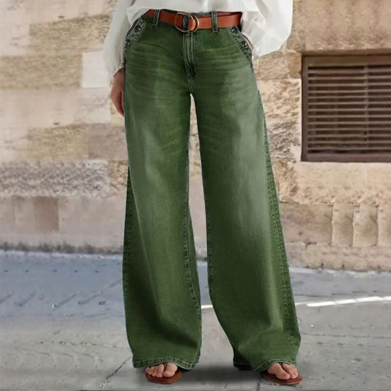 Högmidjade vida jeans med knappdetalj✨Fri frakt