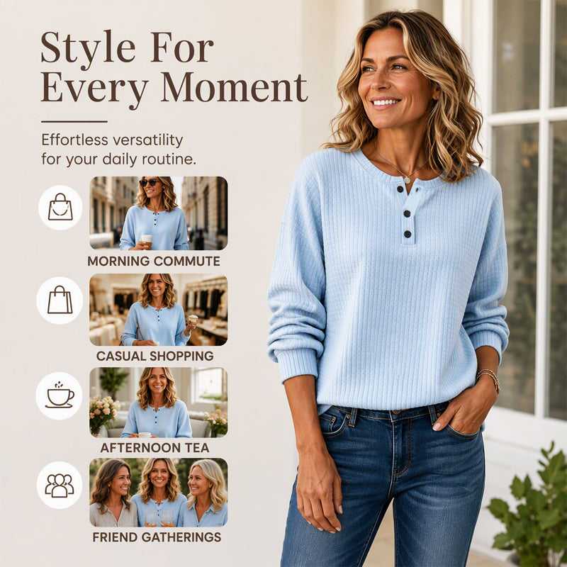 💃2026 Höstnyhet 50% RABATT💥🔥50% RABATT! Damernas Casual Våffelstickade Sweatshirt