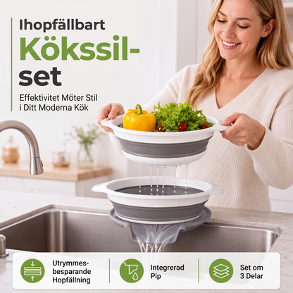 📢📢3% rabattkod: NOR3 ⏰ 3-delat ihopfällbart durkslagsset med avrinningsbas – utrymmesbesparande kökssilar för frukt, pasta och grönsaker
