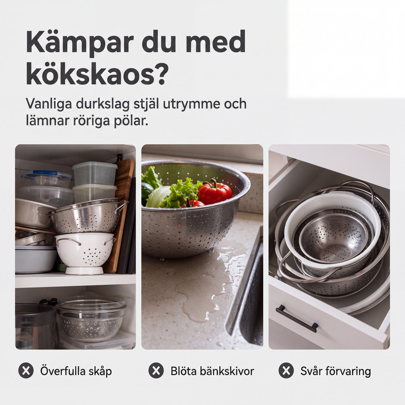 📢📢3% rabattkod: NOR3 ⏰ 3-delat ihopfällbart durkslagsset med avrinningsbas – utrymmesbesparande kökssilar för frukt, pasta och grönsaker