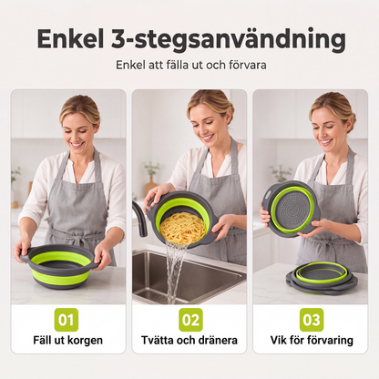📢📢3% rabattkod: NOR3 ⏰ 3-delat ihopfällbart durkslagsset med avrinningsbas – utrymmesbesparande kökssilar för frukt, pasta och grönsaker