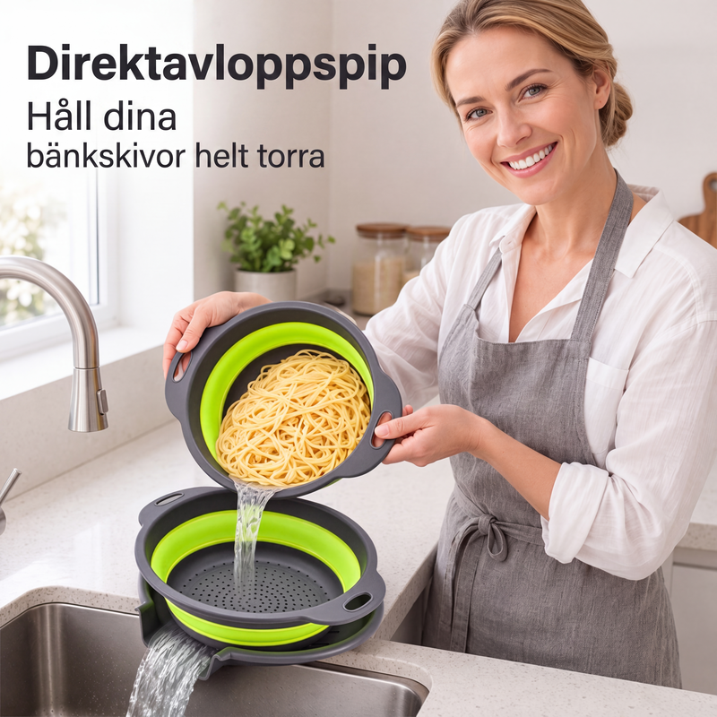 📢📢3% rabattkod: NOR3 ⏰ 3-delat ihopfällbart durkslagsset med avrinningsbas – utrymmesbesparande kökssilar för frukt, pasta och grönsaker