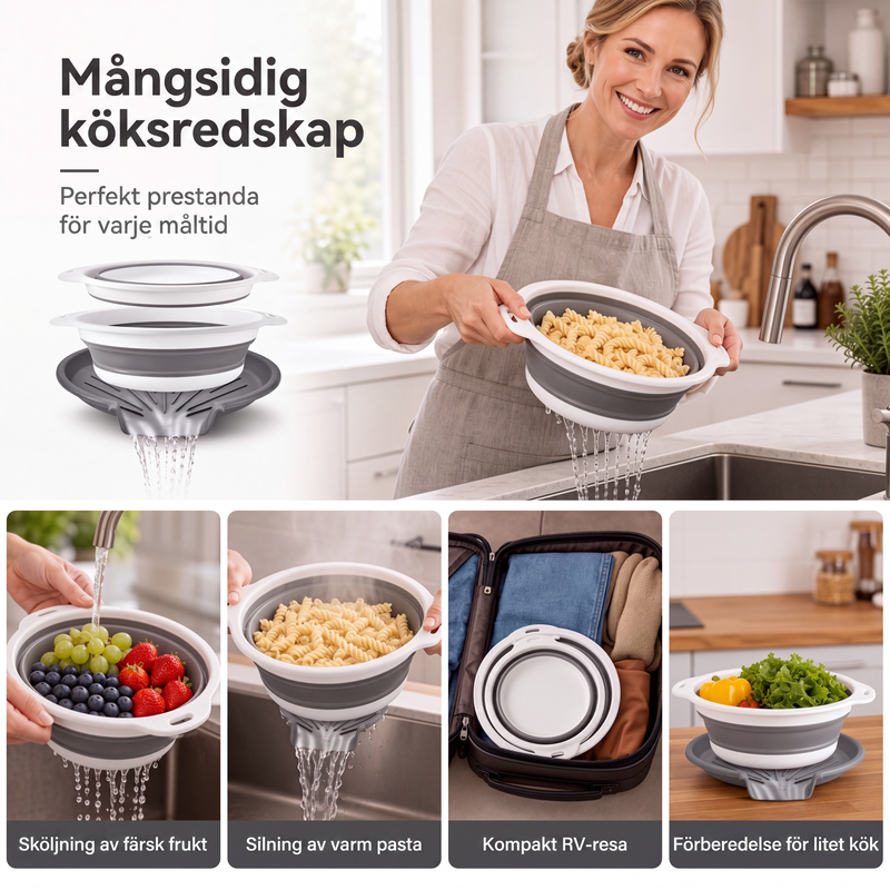 📢📢3% rabattkod: NOR3 ⏰ 3-delat ihopfällbart durkslagsset med avrinningsbas – utrymmesbesparande kökssilar för frukt, pasta och grönsaker