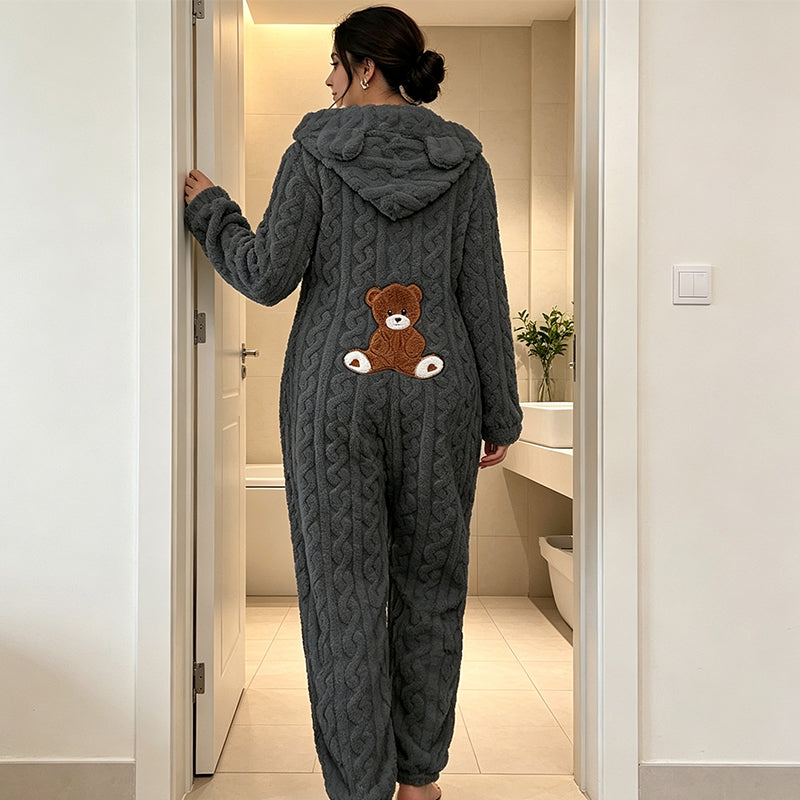 Söt björn med huva, onepiece-mysdräkt för damer