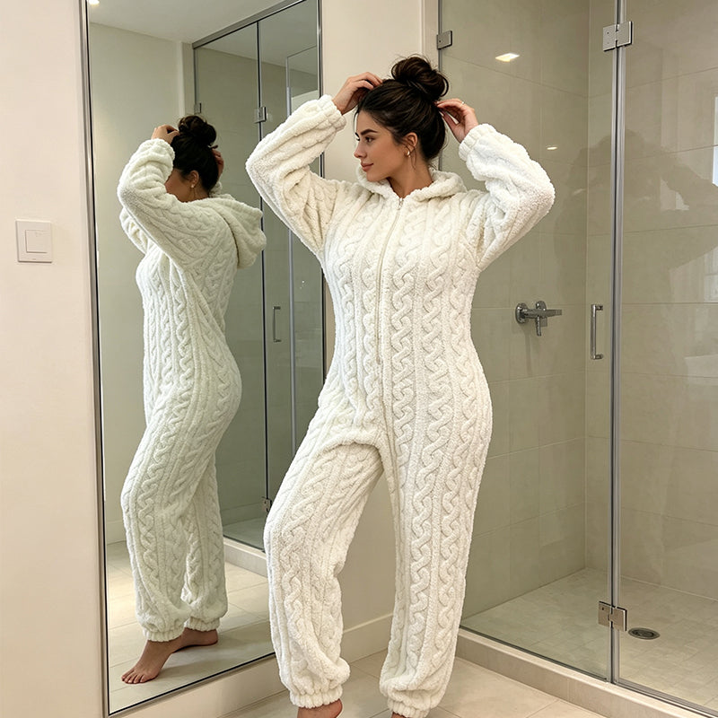 Söt björn med huva, onepiece-mysdräkt för damer