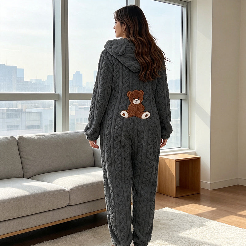 Söt björn med huva, onepiece-mysdräkt för damer