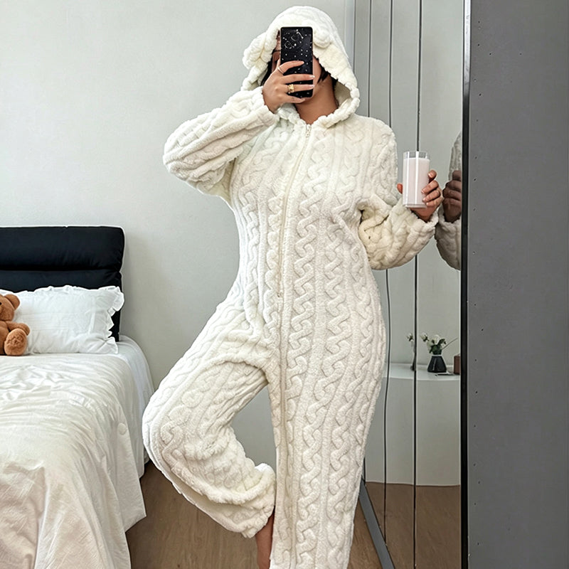 Söt björn med huva, onepiece-mysdräkt för damer