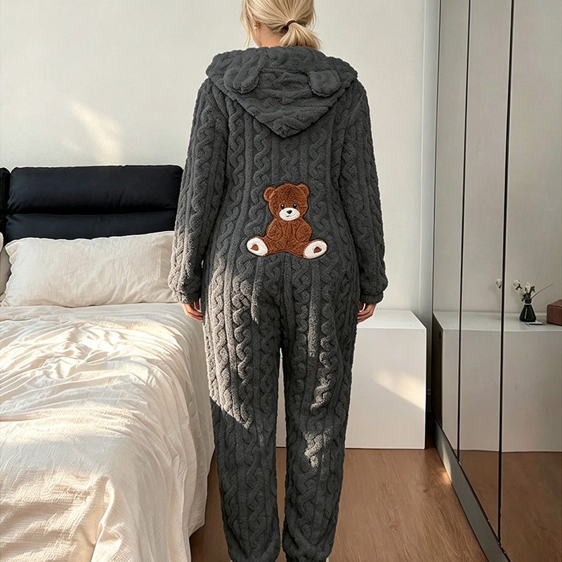 Söt björn med huva, onepiece-mysdräkt för damer