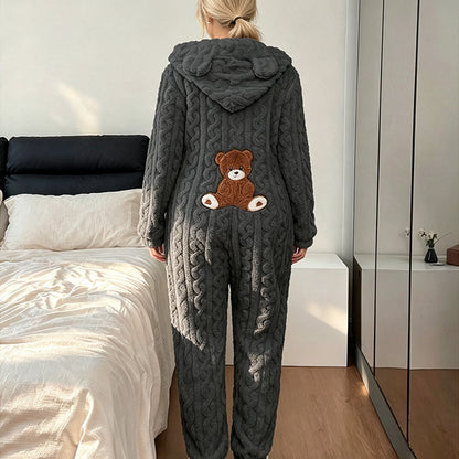 Söt björn med huva, onepiece-mysdräkt för damer