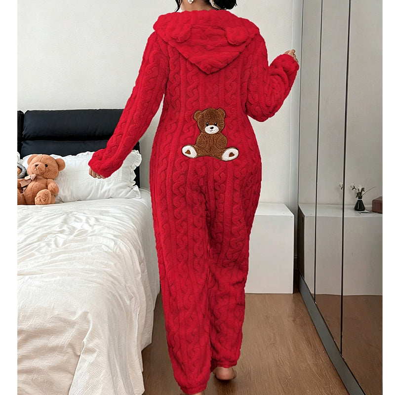 Söt björn med huva, onepiece-mysdräkt för damer