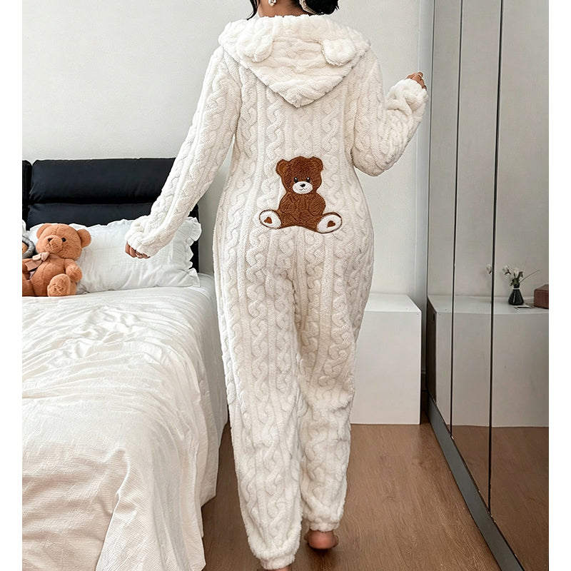Söt björn med huva, onepiece-mysdräkt för damer