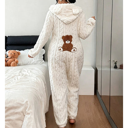 Söt björn med huva, onepiece-mysdräkt för damer