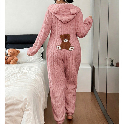 Söt björn med huva, onepiece-mysdräkt för damer