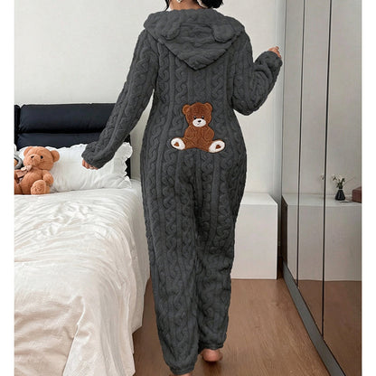 Söt björn med huva, onepiece-mysdräkt för damer