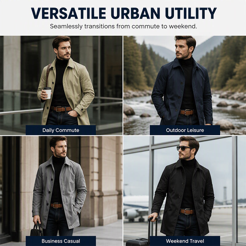 ✨3% rabattkod: NOR3✨Herrars Vattentäta Medellånga Trenchcoat【GRATIS FRAKT】