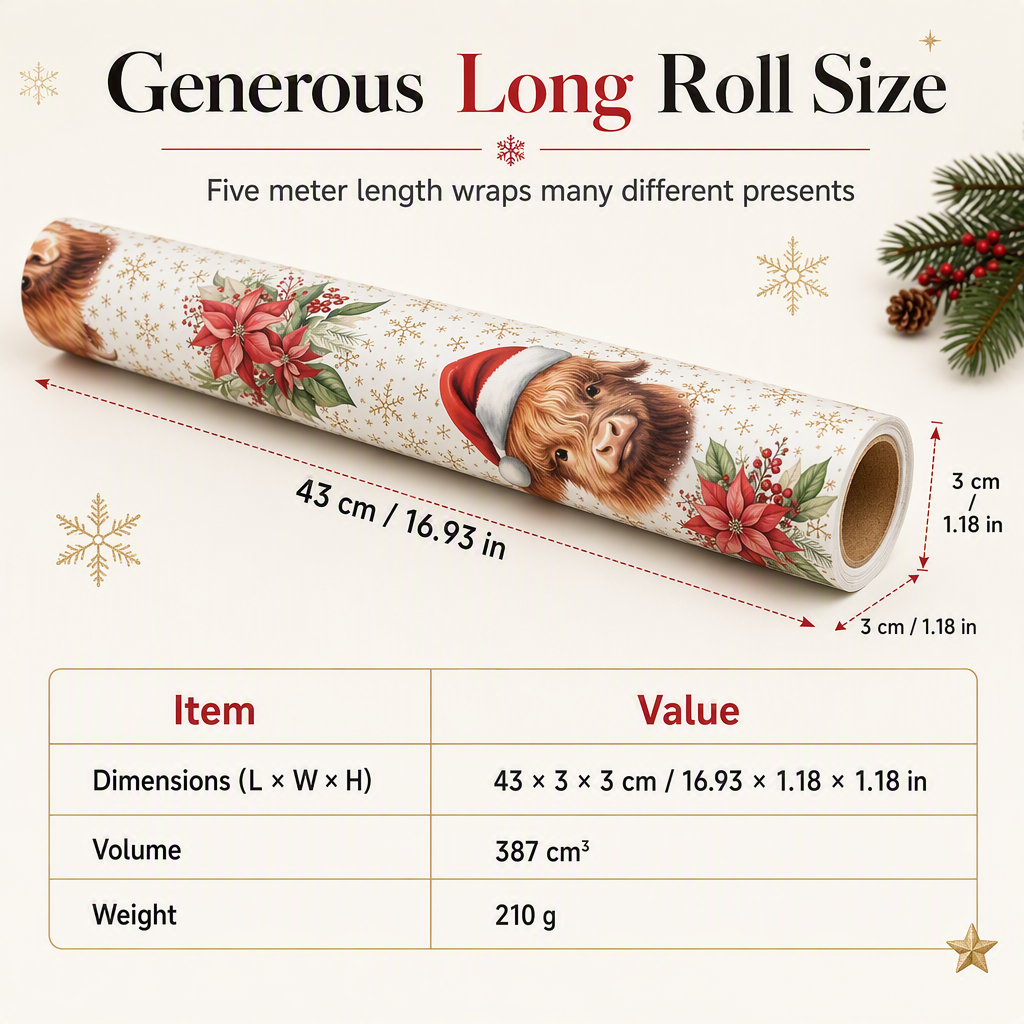 Jul Highlandko och blommigt presentpapper i rulle 43x500cm julklappspapper✨3% rabattkod: NOR3