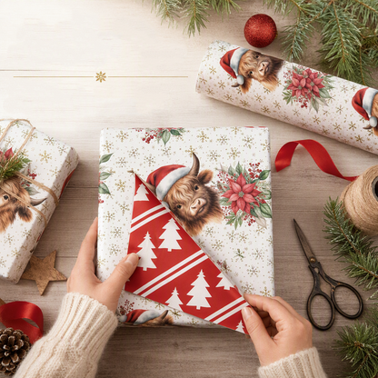 Jul Highlandko och blommigt presentpapper i rulle 43x500cm julklappspapper✨3% rabattkod: NOR3