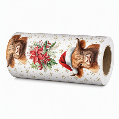 Jul Highlandko och blommigt presentpapper i rulle 43x500cm julklappspapper✨3% rabattkod: NOR3