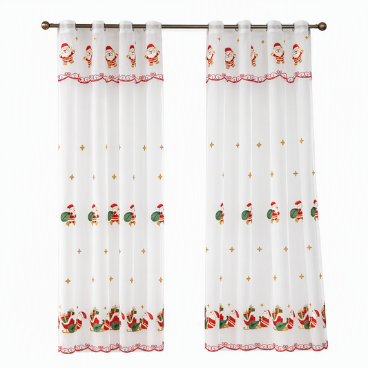 📢📢40% RABATT !! ⏰Julbroderad Transparent Fönstergardin med Snöflinga- och Klockmönster