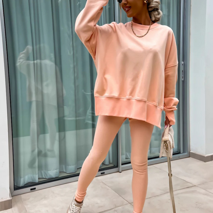 Långärmad tryckt sweatshirt och leggings för dam, 2-delat set