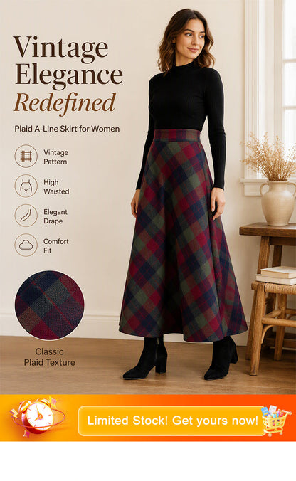 Damernas eleganta högmidjade rutiga långkjol